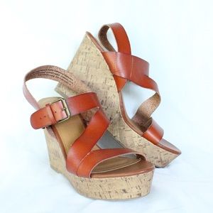 Rust/Burnt Orange Vegan Leather Cross Strap Wedges